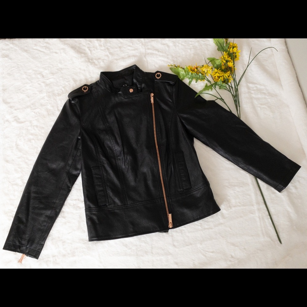 ♥️SOLD Armani Exhange Black Blouson Leather Jacket - Picture 8 of 9